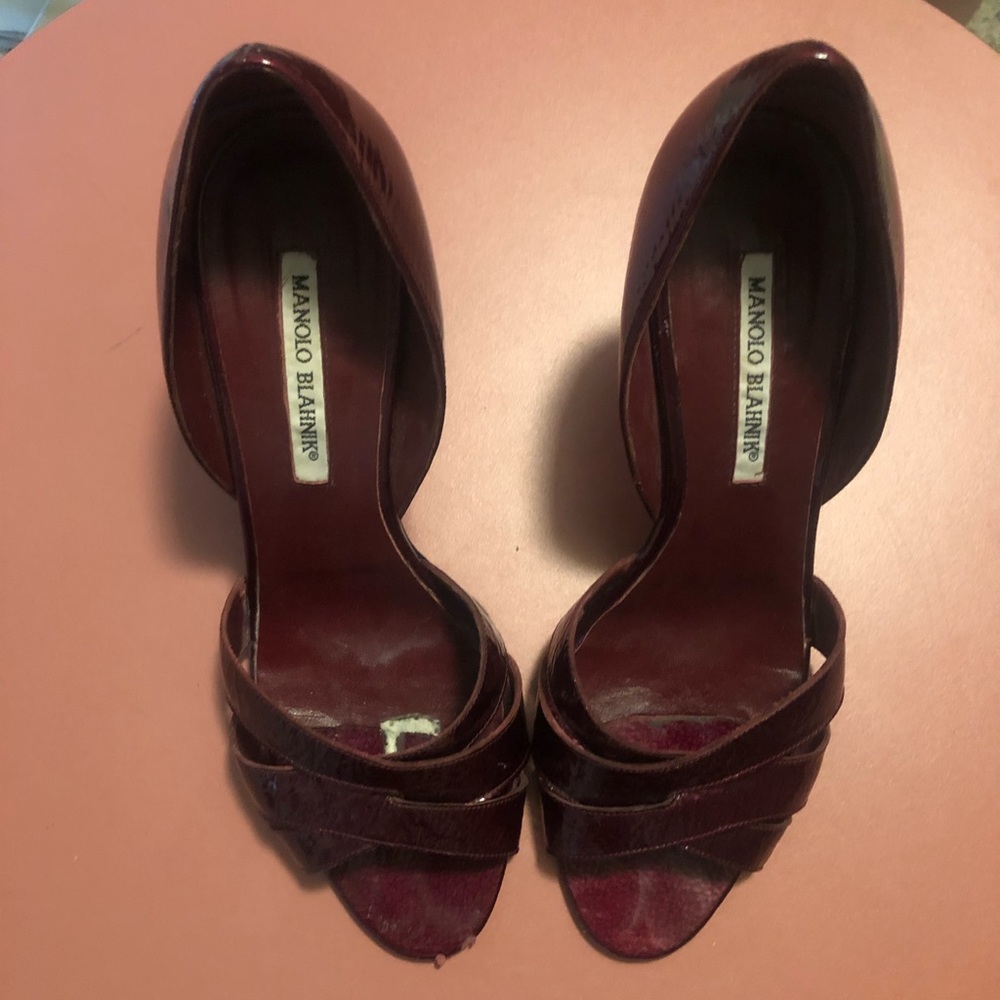 Burgundy 3 inch heels.